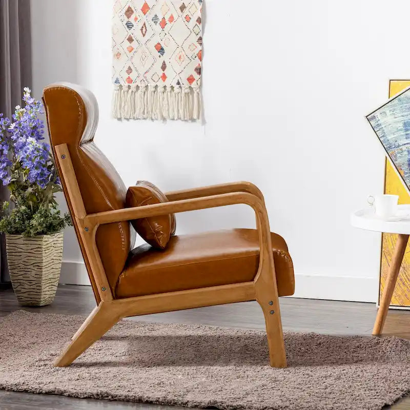 Fauteuil d'appoint 26" en mélange de lin avec pieds en bois et coussin lombaire | 3 couleurs