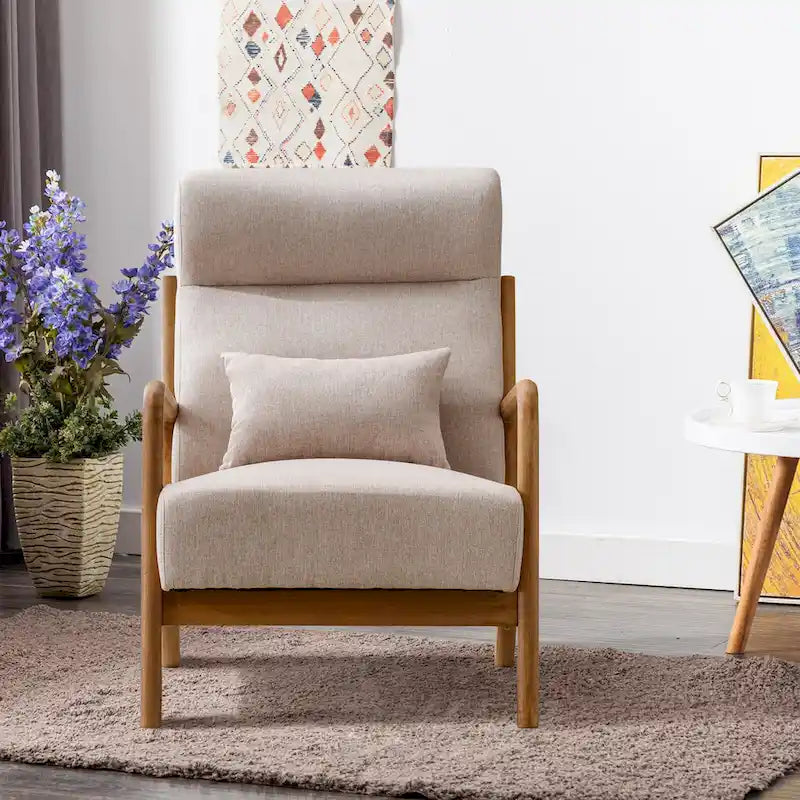 Fauteuil d'appoint 26" en mélange de lin avec pieds en bois et coussin lombaire | 3 couleurs