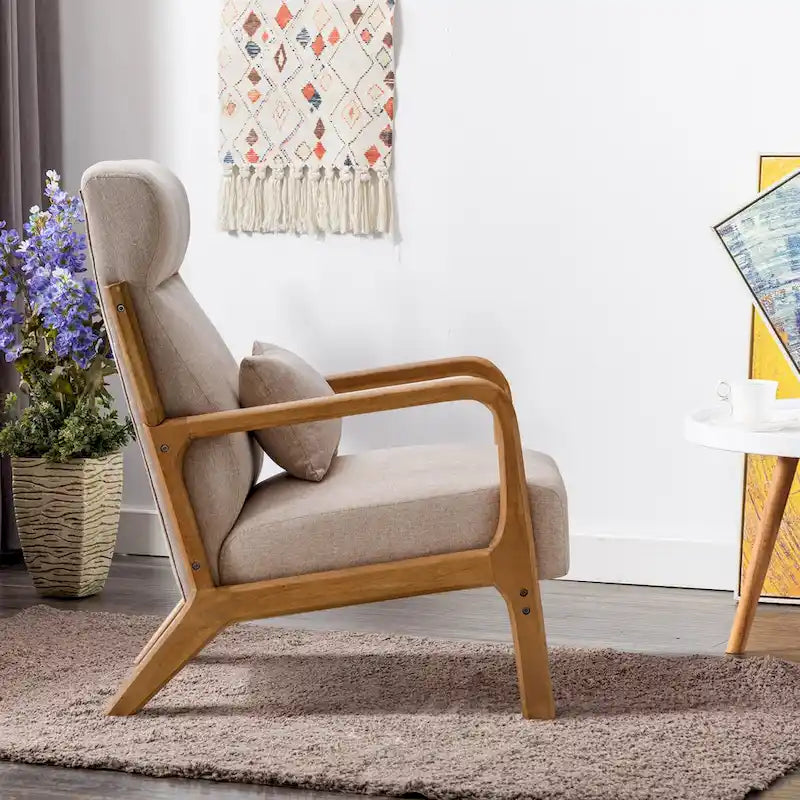 Fauteuil d'appoint 26" en mélange de lin avec pieds en bois et coussin lombaire | 3 couleurs