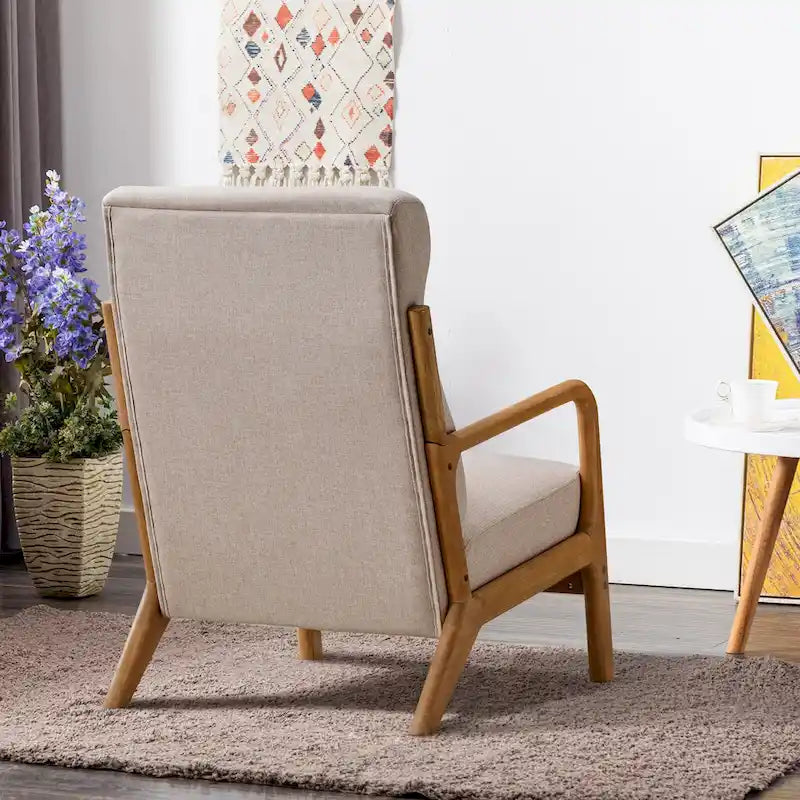 Fauteuil d'appoint 26" en mélange de lin avec pieds en bois et coussin lombaire | 3 couleurs