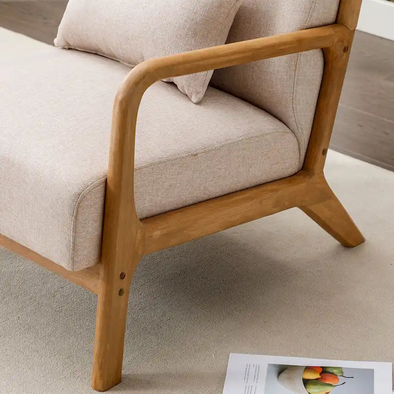 Fauteuil d'appoint 26" en mélange de lin avec pieds en bois et coussin lombaire | 3 couleurs