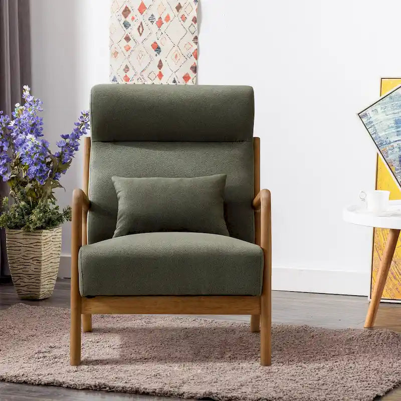 Fauteuil d'appoint 26" en mélange de lin avec pieds en bois et coussin lombaire | 3 couleurs