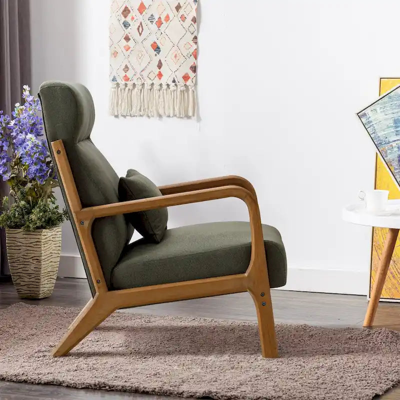 Fauteuil d'appoint 26" en mélange de lin avec pieds en bois et coussin lombaire | 3 couleurs