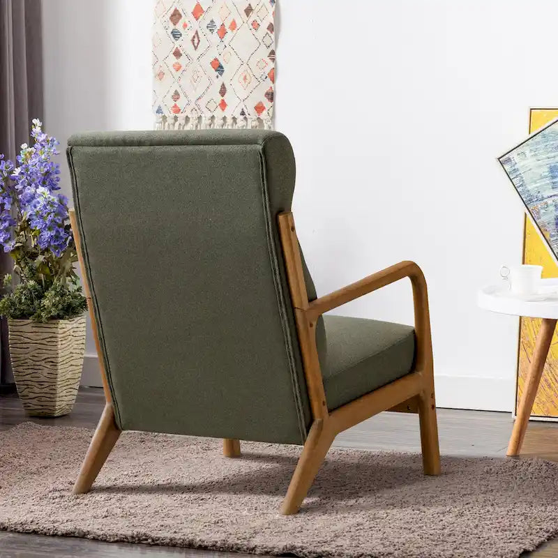 Fauteuil d'appoint 26" en mélange de lin avec pieds en bois et coussin lombaire | 3 couleurs
