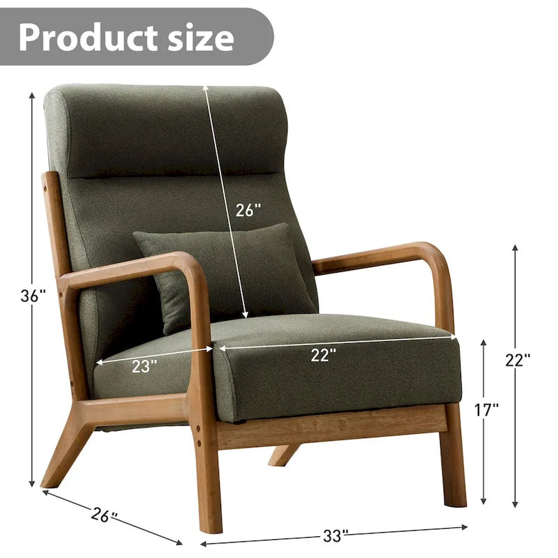 Fauteuil d'appoint 26" en mélange de lin avec pieds en bois et coussin lombaire | 3 couleurs