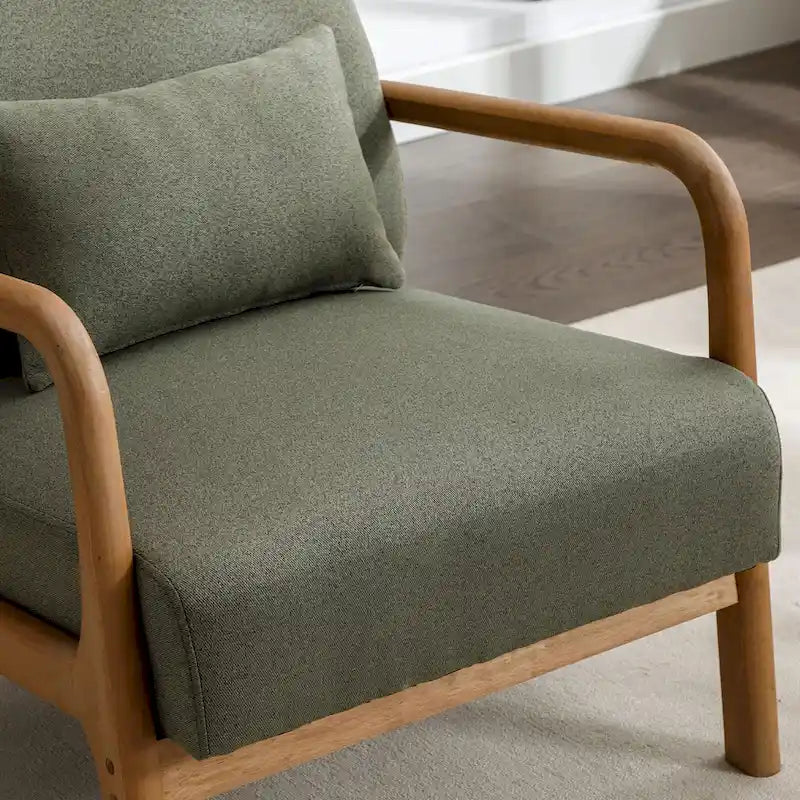 Fauteuil d'appoint 26" en mélange de lin avec pieds en bois et coussin lombaire | 3 couleurs