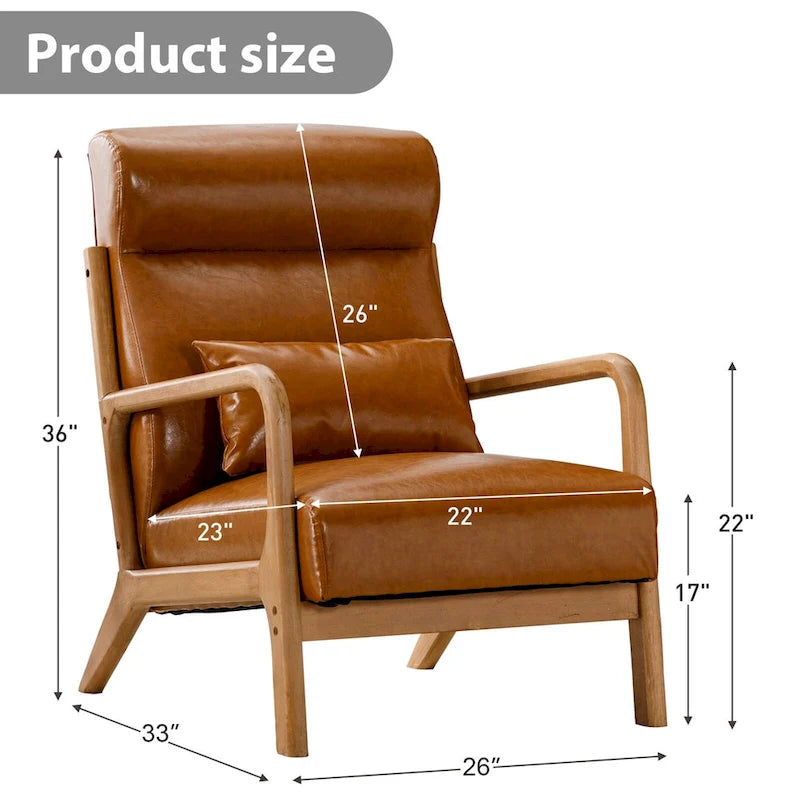 Fauteuil d'appoint 26" en mélange de lin avec pieds en bois et coussin lombaire | 3 couleurs