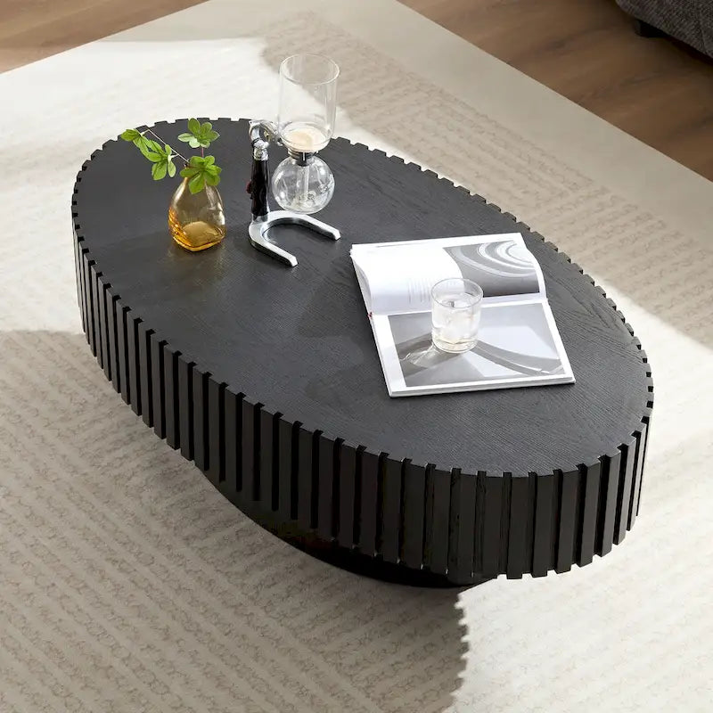 Table Basse Tambour Piédestal Moderne avec Surface en Relief Bois | 3 Finitions
