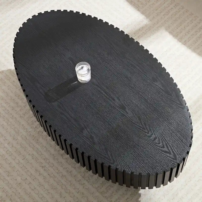 Table Basse Tambour Piédestal Moderne avec Surface en Relief Bois | 3 Finitions