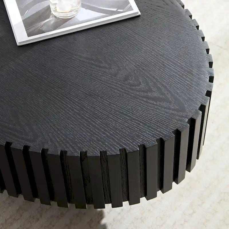 Table Basse Tambour Piédestal Moderne avec Surface en Relief Bois | 3 Finitions