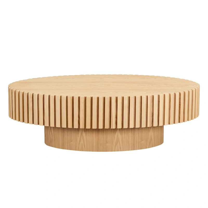 Table Basse Tambour Piédestal Moderne avec Surface en Relief Bois | 3 Finitions