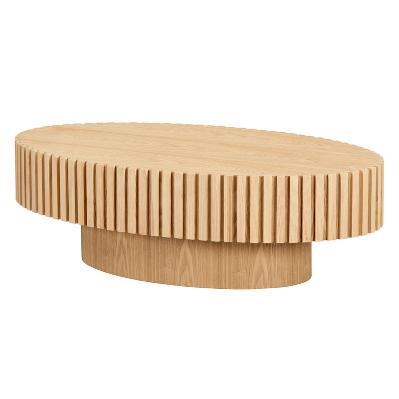Table Basse Tambour Piédestal Moderne avec Surface en Relief Bois | 3 Finitions