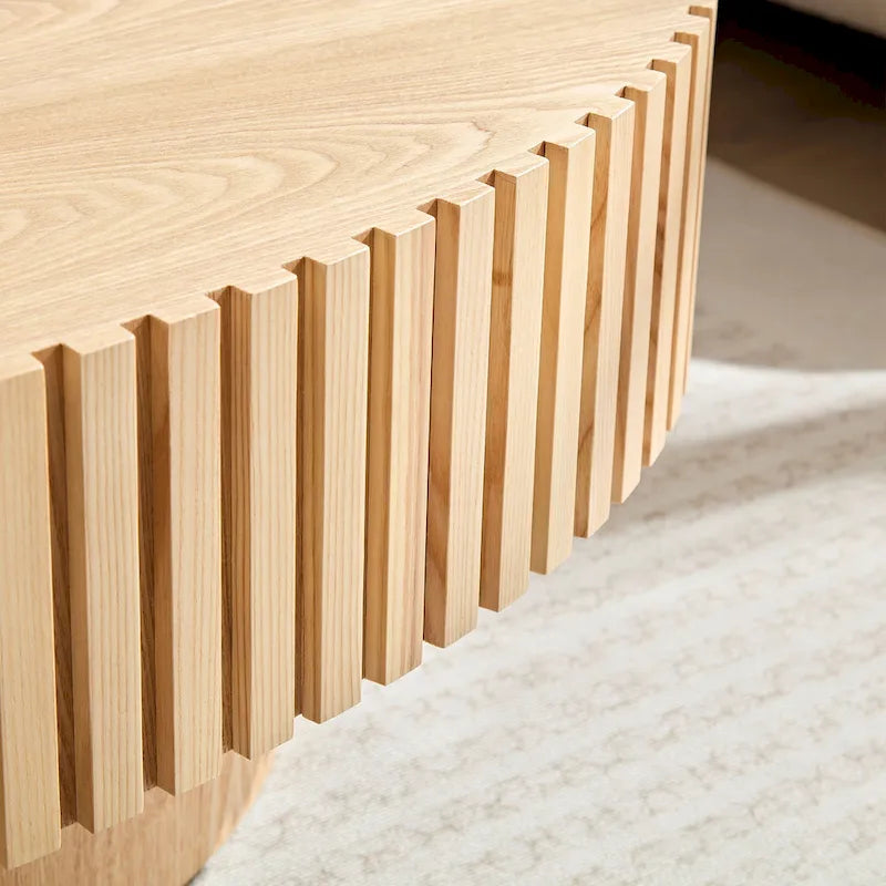 Table Basse Tambour Piédestal Moderne avec Surface en Relief Bois | 3 Finitions