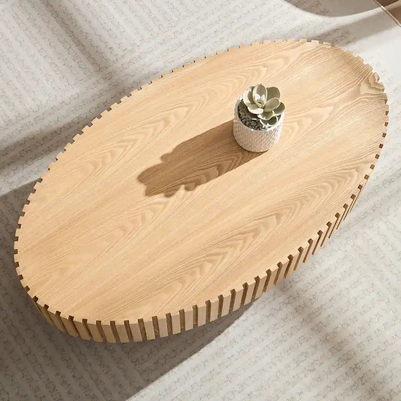 Table Basse Tambour Piédestal Moderne avec Surface en Relief Bois | 3 Finitions