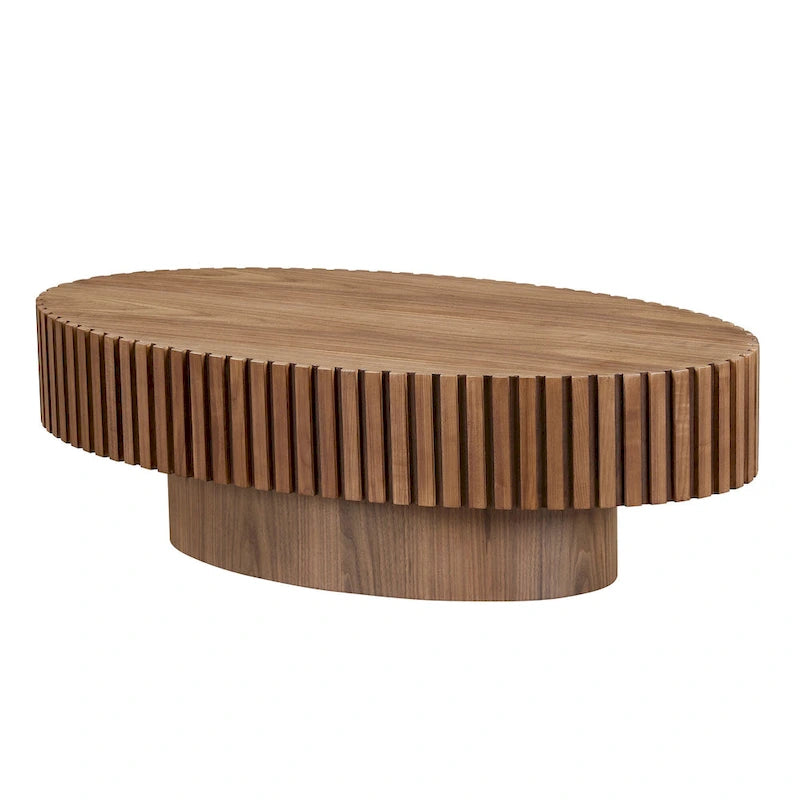 Table Basse Tambour Piédestal Moderne avec Surface en Relief Bois | 3 Finitions