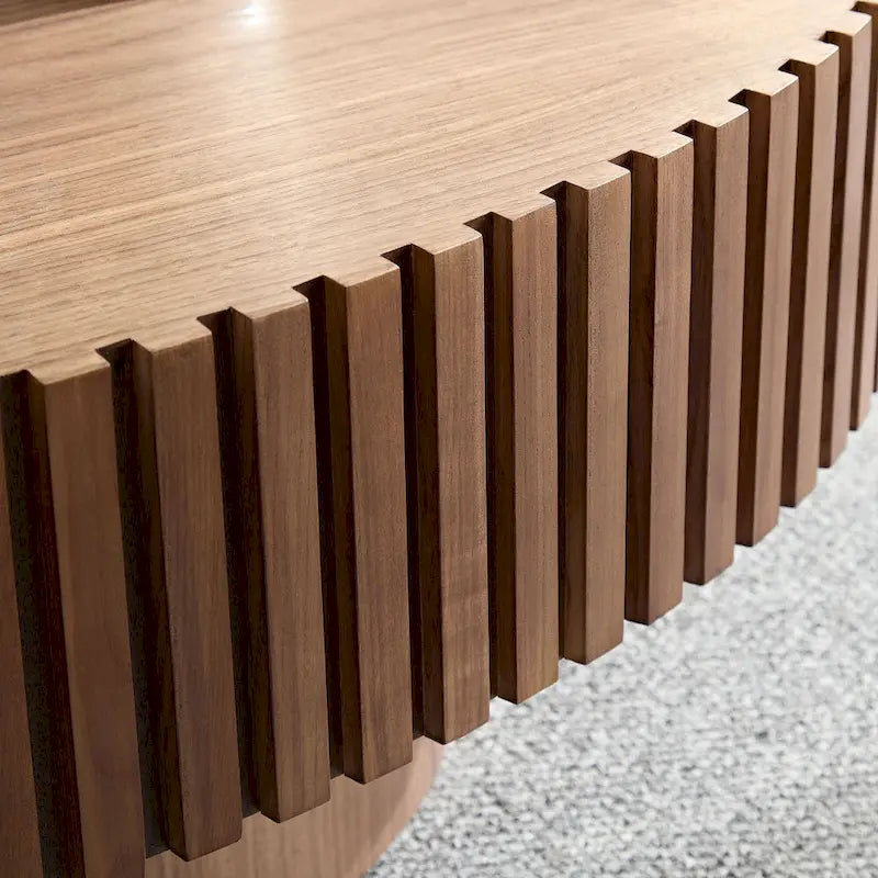 Table Basse Tambour Piédestal Moderne avec Surface en Relief Bois | 3 Finitions