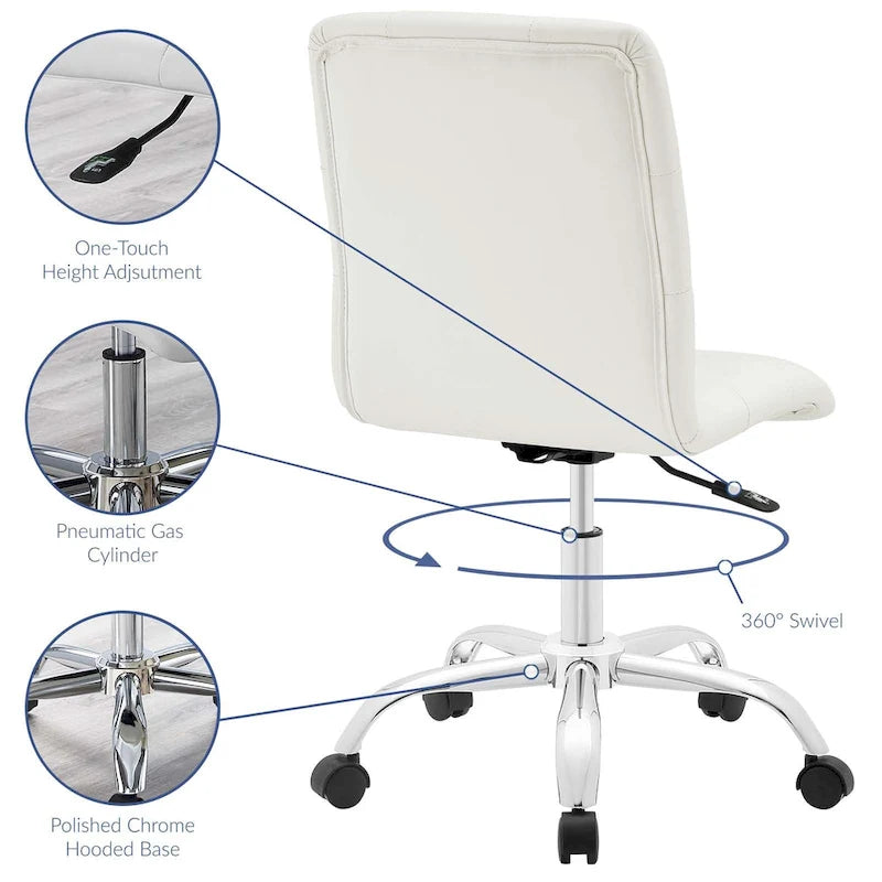 Chaise de bureau sans accoudoirs à dossier mi-hauteur capitonnée