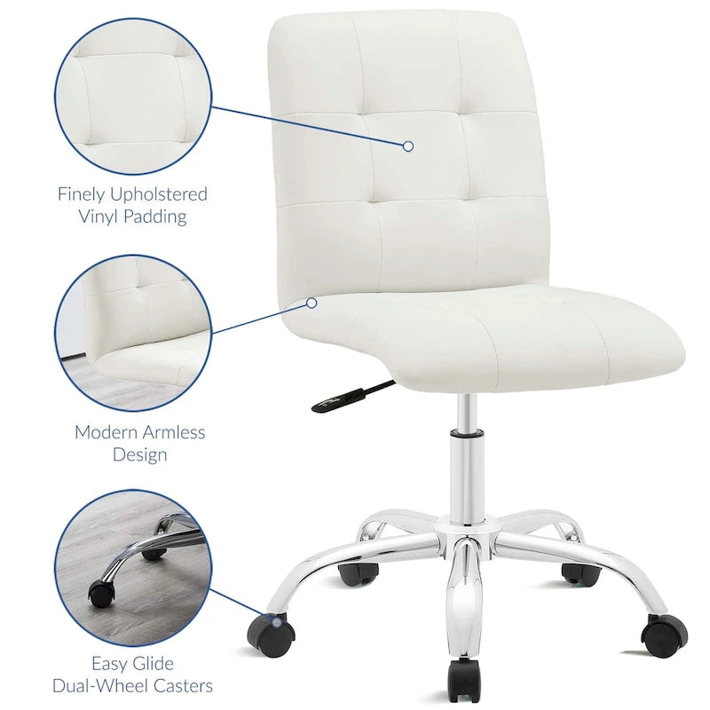 Chaise de bureau sans accoudoirs à dossier mi-hauteur capitonnée