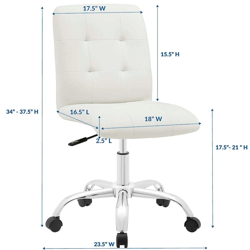 Chaise de bureau sans accoudoirs à dossier mi-hauteur capitonnée