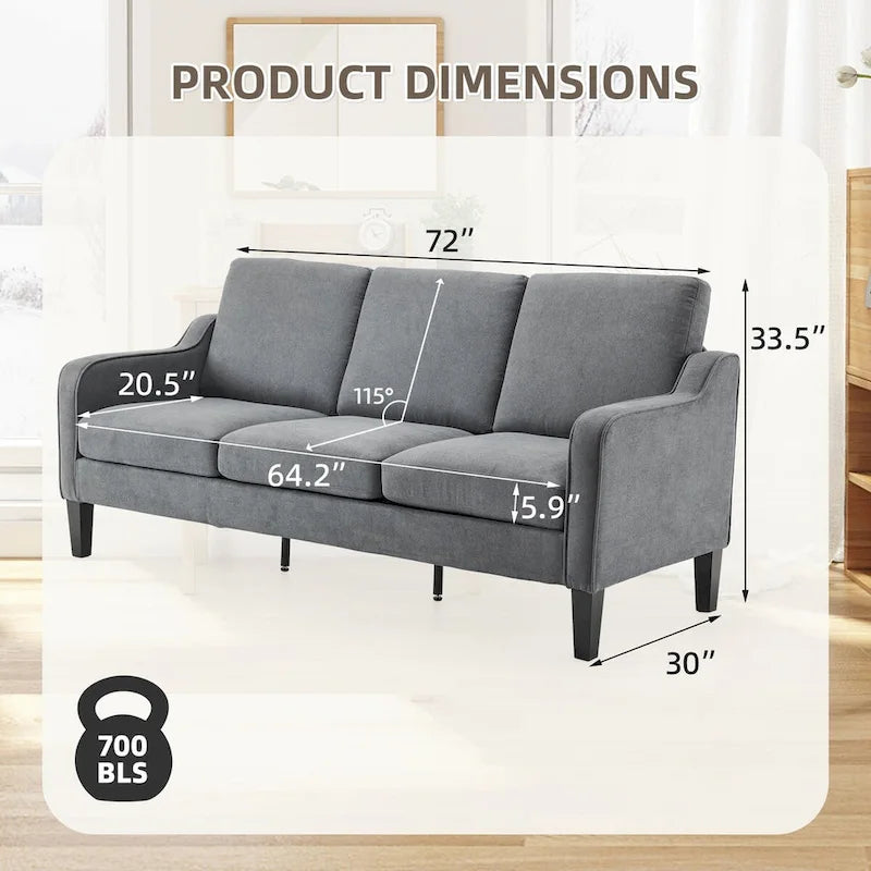 Canapé 3 places moderne en tissu avec dossier inclinable ergonomique et housses lavables
