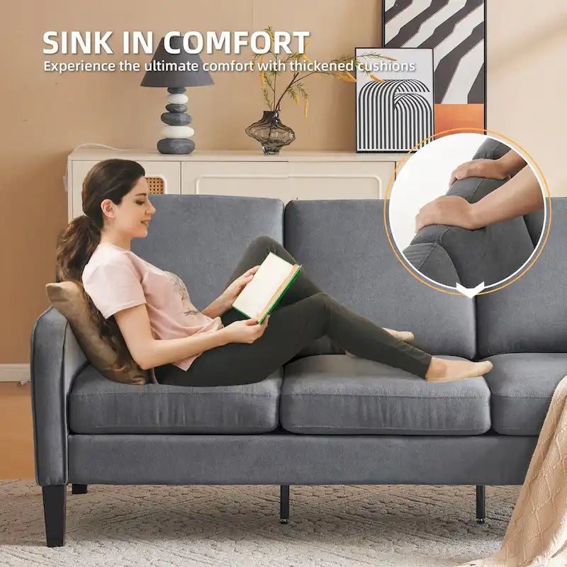 Canapé 3 places moderne en tissu avec dossier inclinable ergonomique et housses lavables