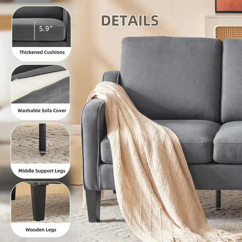 Canapé 3 places moderne en tissu avec dossier inclinable ergonomique et housses lavables