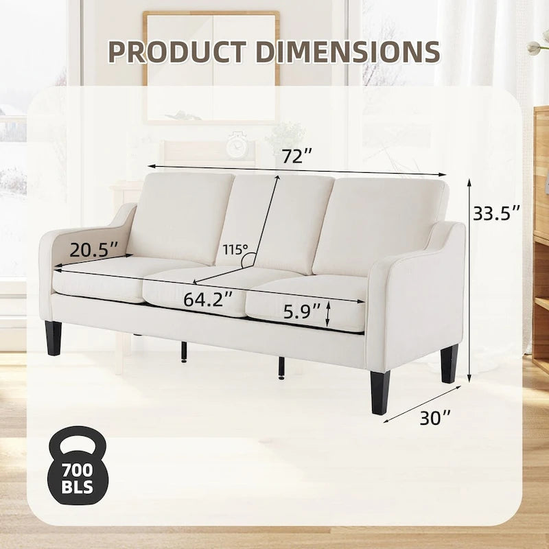 Canapé 3 places moderne en tissu avec dossier inclinable ergonomique et housses lavables