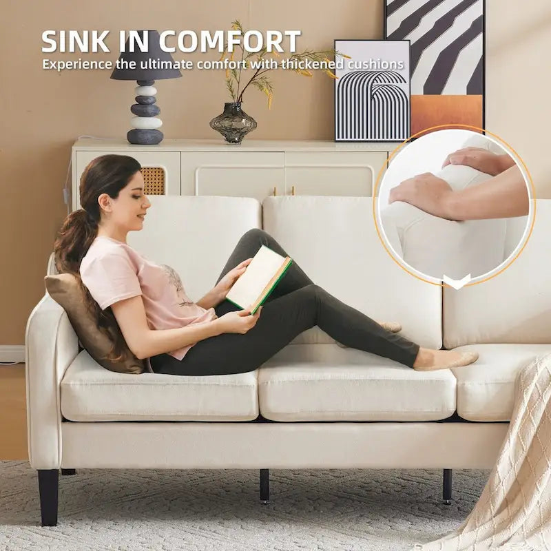 Canapé 3 places moderne en tissu avec dossier inclinable ergonomique et housses lavables