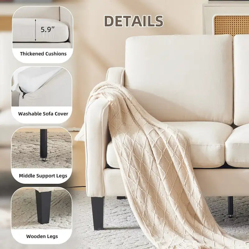 Canapé 3 places moderne en tissu avec dossier inclinable ergonomique et housses lavables