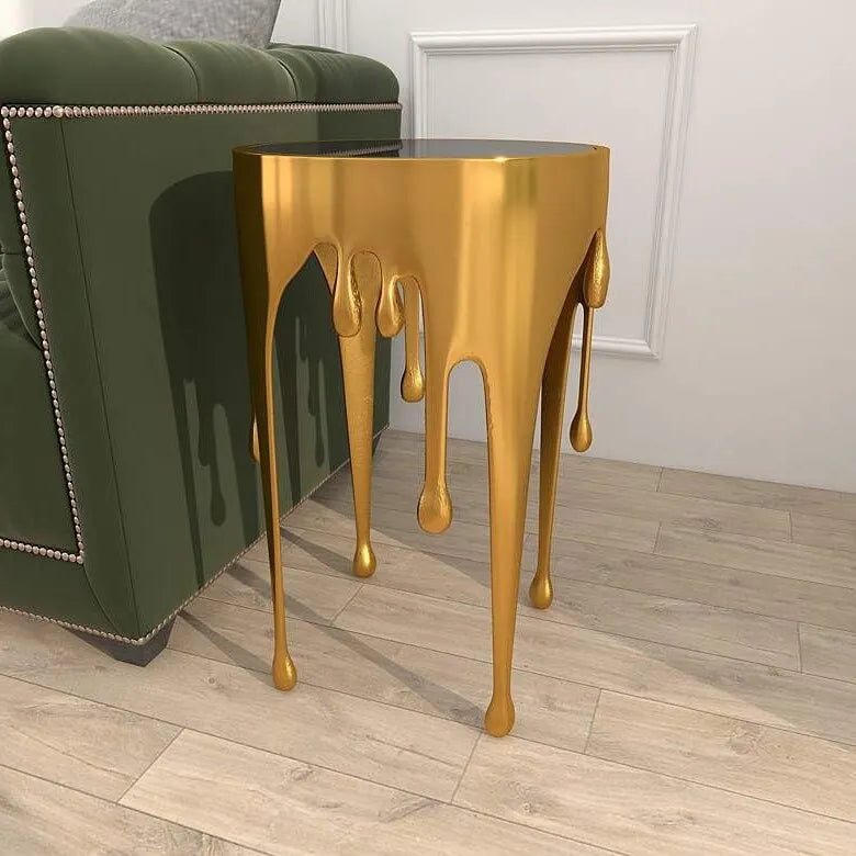Guéridon sculptural en métal fondu avec plateau en verre trempé | 4 finitions