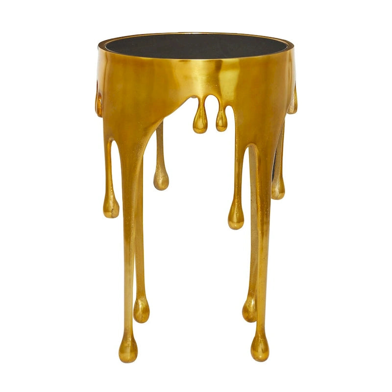 Guéridon sculptural en métal fondu avec plateau en verre trempé | 4 finitions