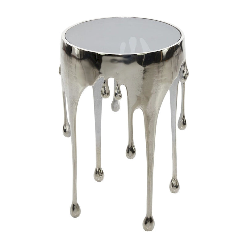 Guéridon sculptural en métal fondu avec plateau en verre trempé | 4 finitions