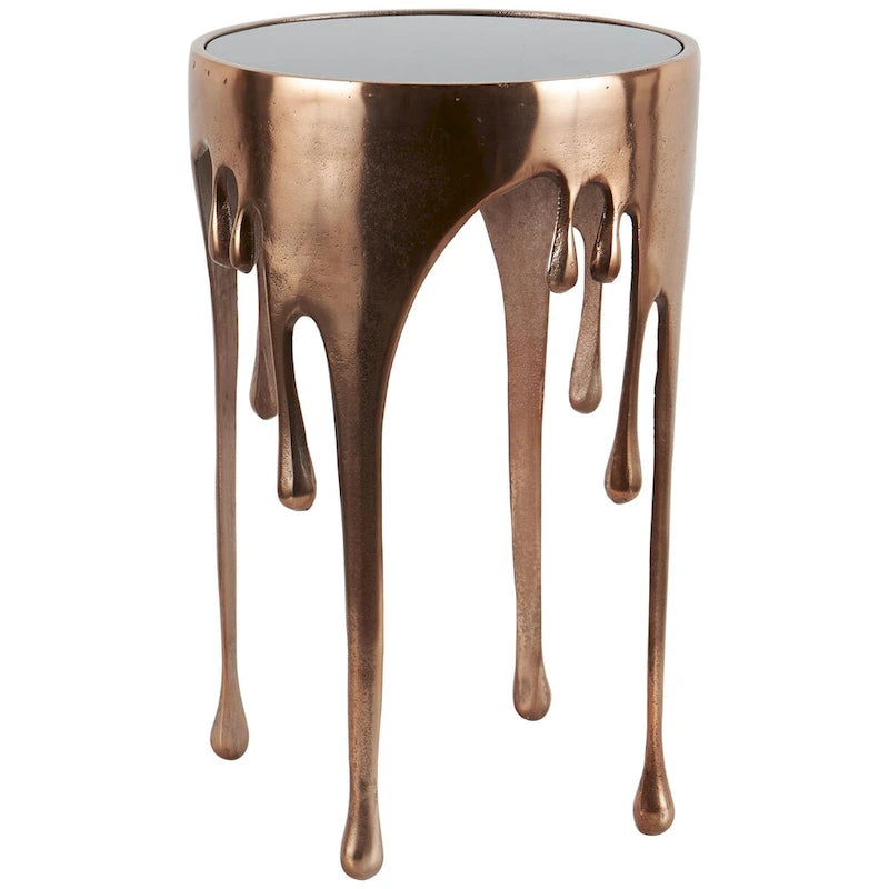 Guéridon sculptural en métal fondu avec plateau en verre trempé | 4 finitions