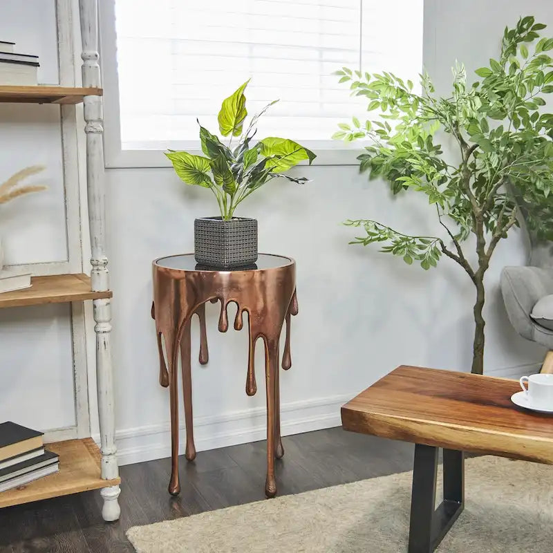 Guéridon sculptural en métal fondu avec plateau en verre trempé | 4 finitions