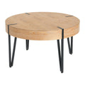Table basse ronde en bois et métal avec plateau naturel et pieds noirs