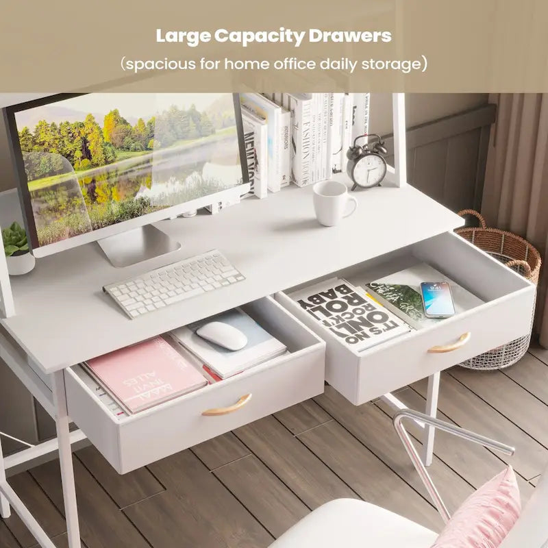 Bureau d'ordinateur avec étagère, prise de courant et ports USB