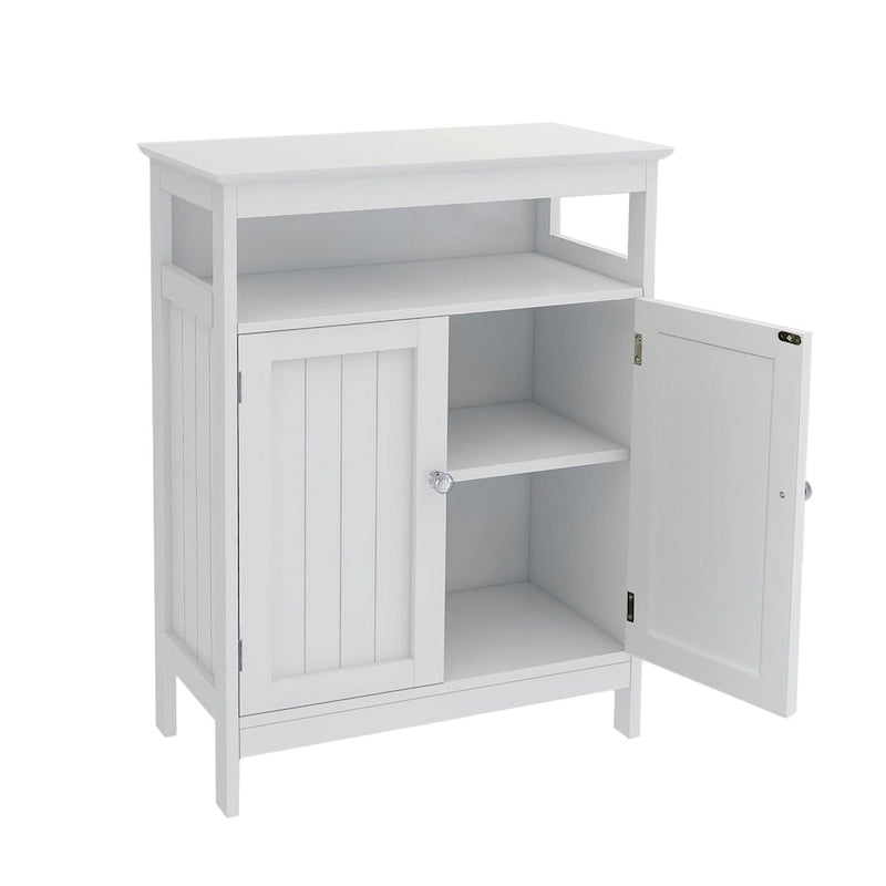 Meuble de salle de bain autoportant avec portes coulissantes et étagères réglables