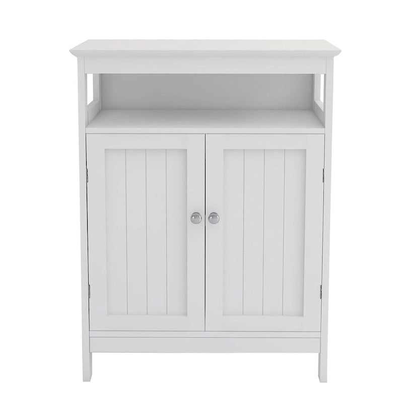 Meuble de salle de bain autoportant avec portes coulissantes et étagères réglables