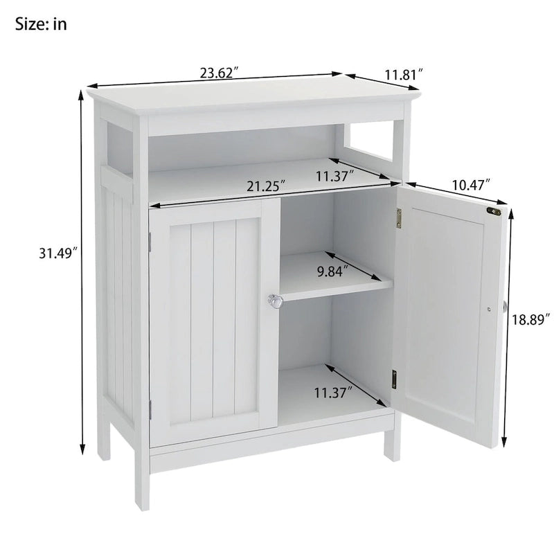Meuble de salle de bain autoportant avec portes coulissantes et étagères réglables