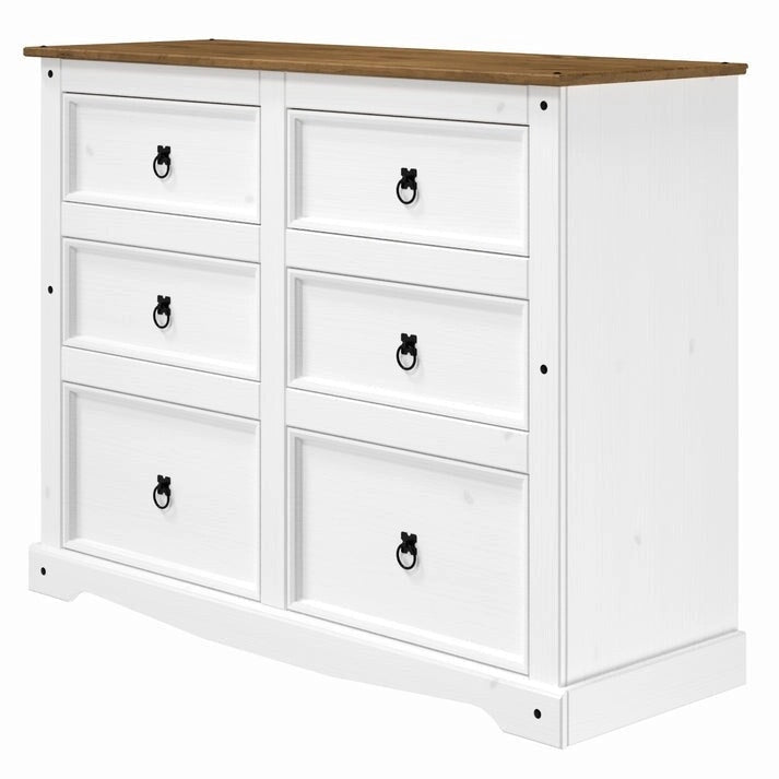 Commode en pin massif à 6 tiroirs | Disposition 3+3 tiroirs