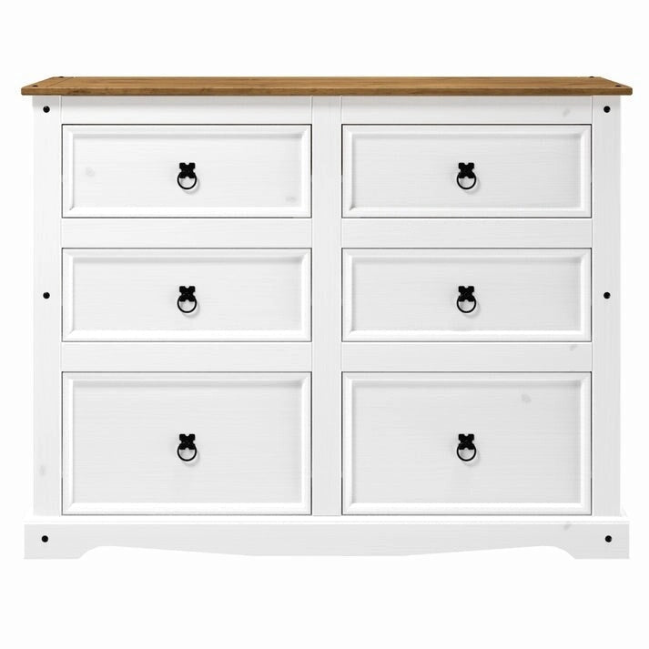 Commode en pin massif à 6 tiroirs | Disposition 3+3 tiroirs