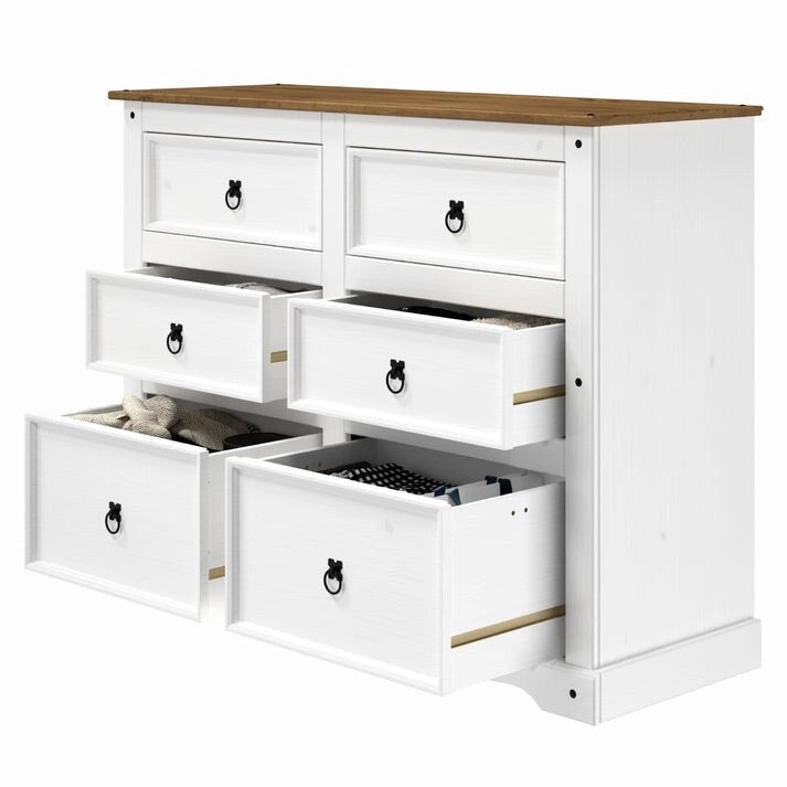 Commode en pin massif à 6 tiroirs | Disposition 3+3 tiroirs