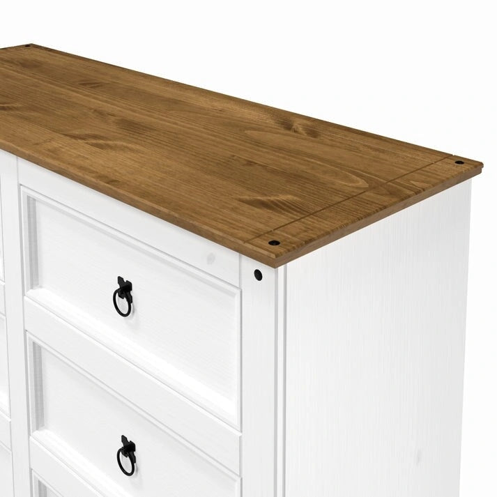 Commode en pin massif à 6 tiroirs | Disposition 3+3 tiroirs