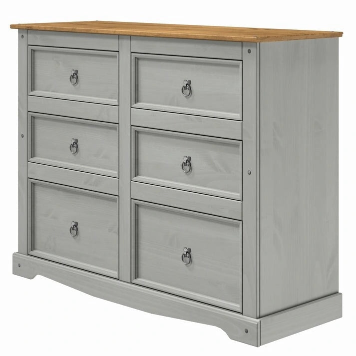 Commode en pin massif à 6 tiroirs | Disposition 3+3 tiroirs