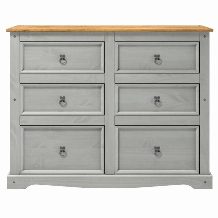 Commode en pin massif à 6 tiroirs | Disposition 3+3 tiroirs