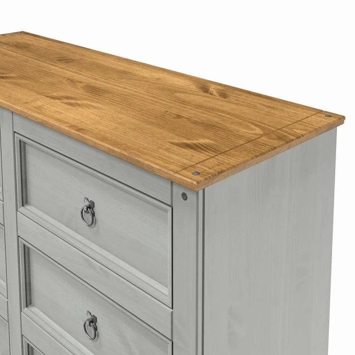 Commode en pin massif à 6 tiroirs | Disposition 3+3 tiroirs
