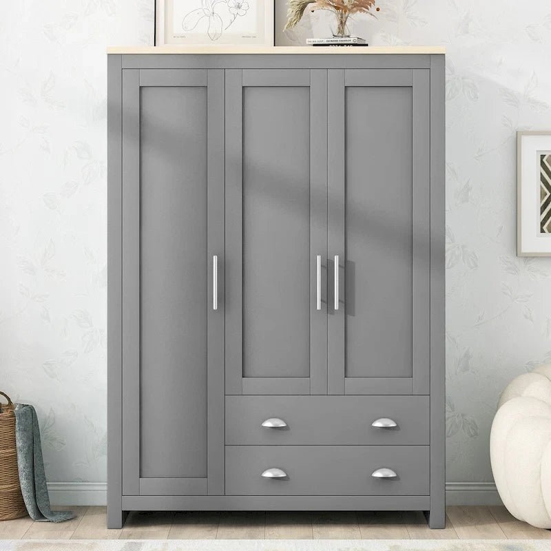 Armoire 3 portes avec tringles et 2 tiroirs