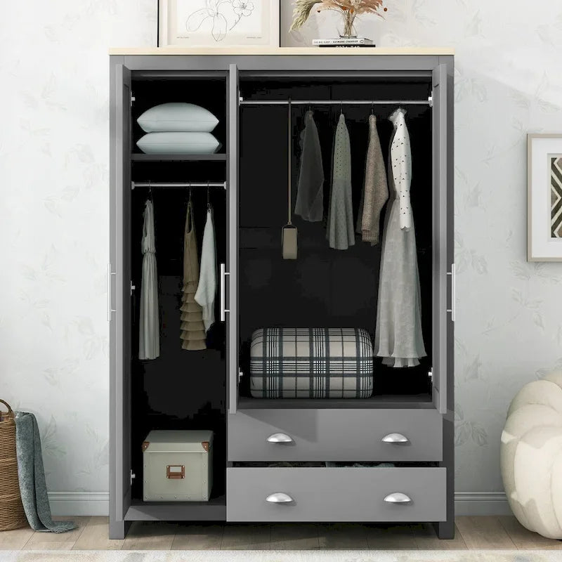 Armoire 3 portes avec tringles et 2 tiroirs