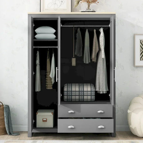 Armoire 3 portes avec tringles et 2 tiroirs