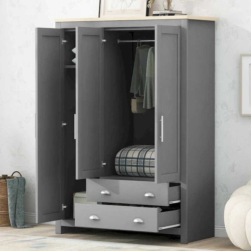 Armoire 3 portes avec tringles et 2 tiroirs